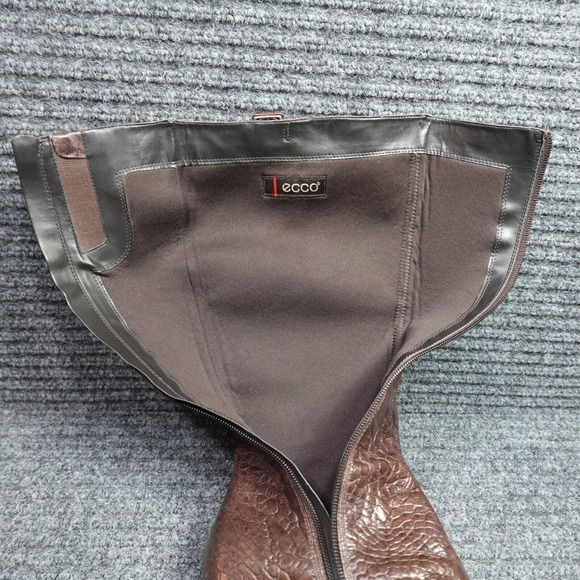 ECCO Boots Womens 9.5 Brown Croc Crocodile Zip Knee high Heels - Picture 10 of 11